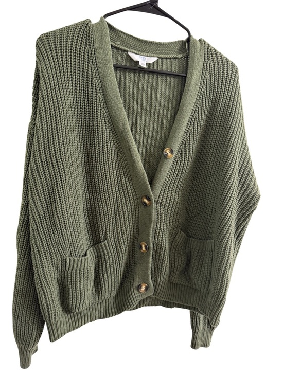 Time and Tru Sweaters - Time and Tru Olive Green Chunky Knit Button Cardigan